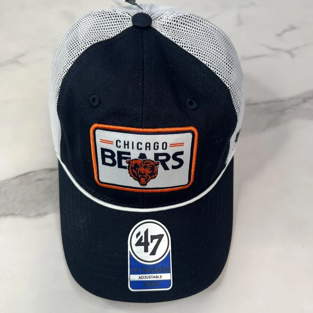Chicago Bears Hat Cap Snap Back Trucker Navy White NFL Football‎ Kids Rope Mesh